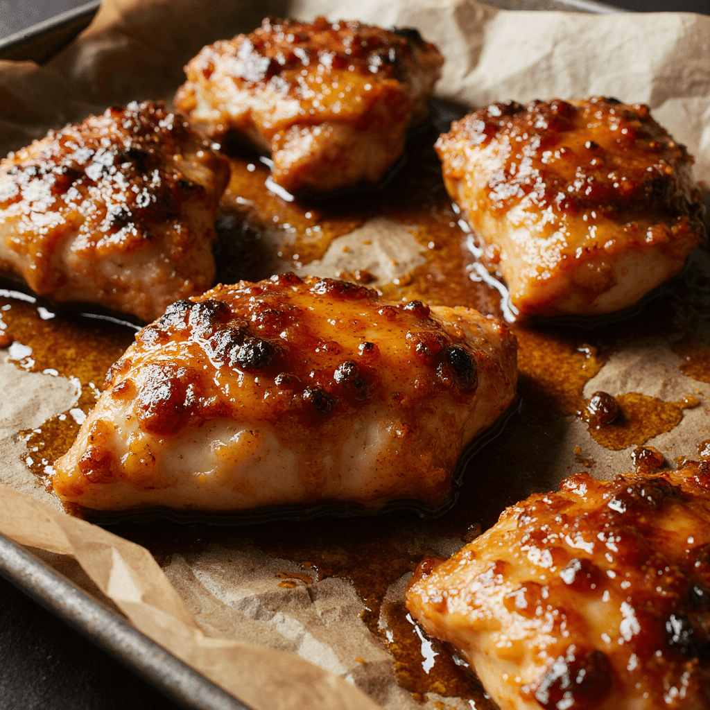Roasted Chicken Thighs Glazed with Spicy Honey Sauce
