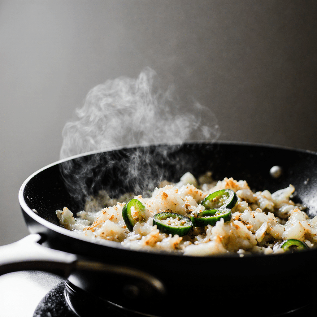 Onions and jalapeños cooking in butter