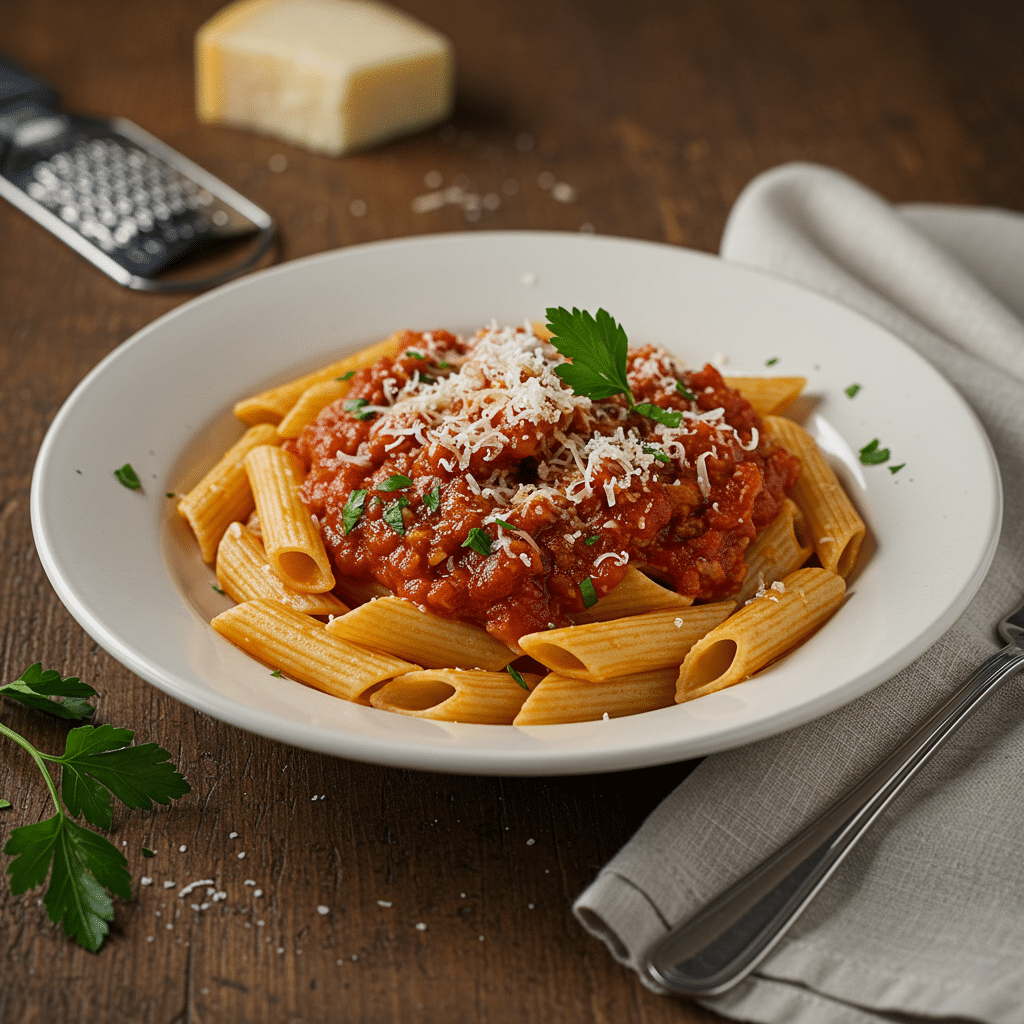 Served Bowl of Instant Pot Pasta with Parmesan