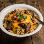 steak queso rice