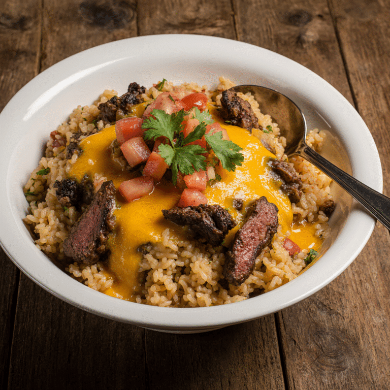 steak queso rice