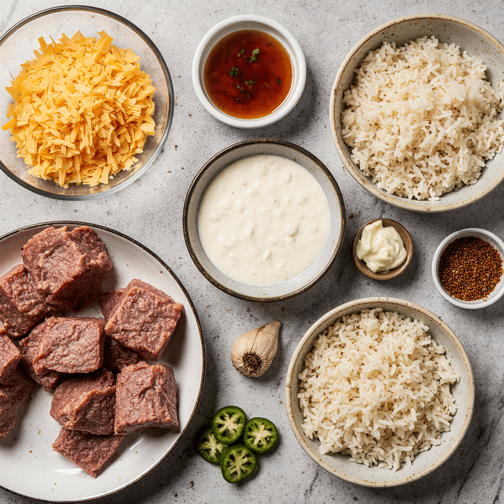 steak queso rice