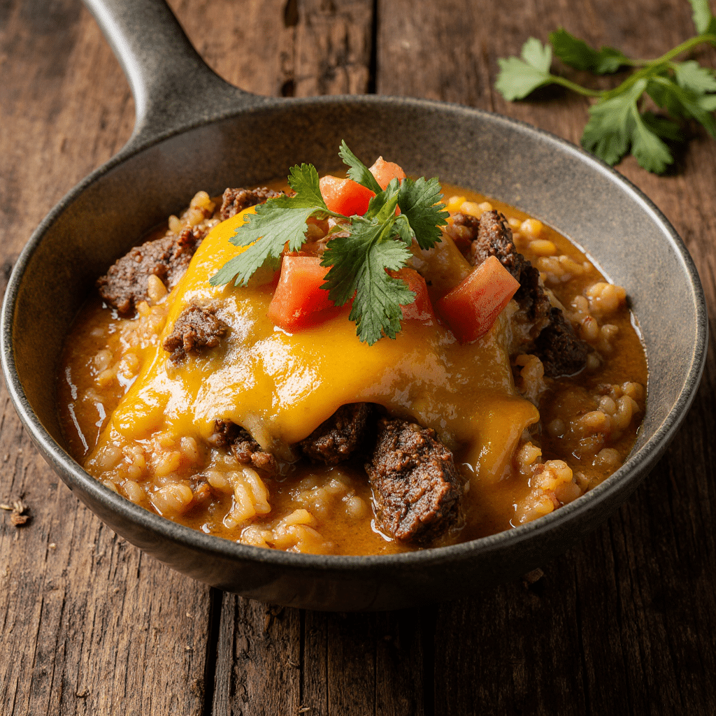 steak queso rice