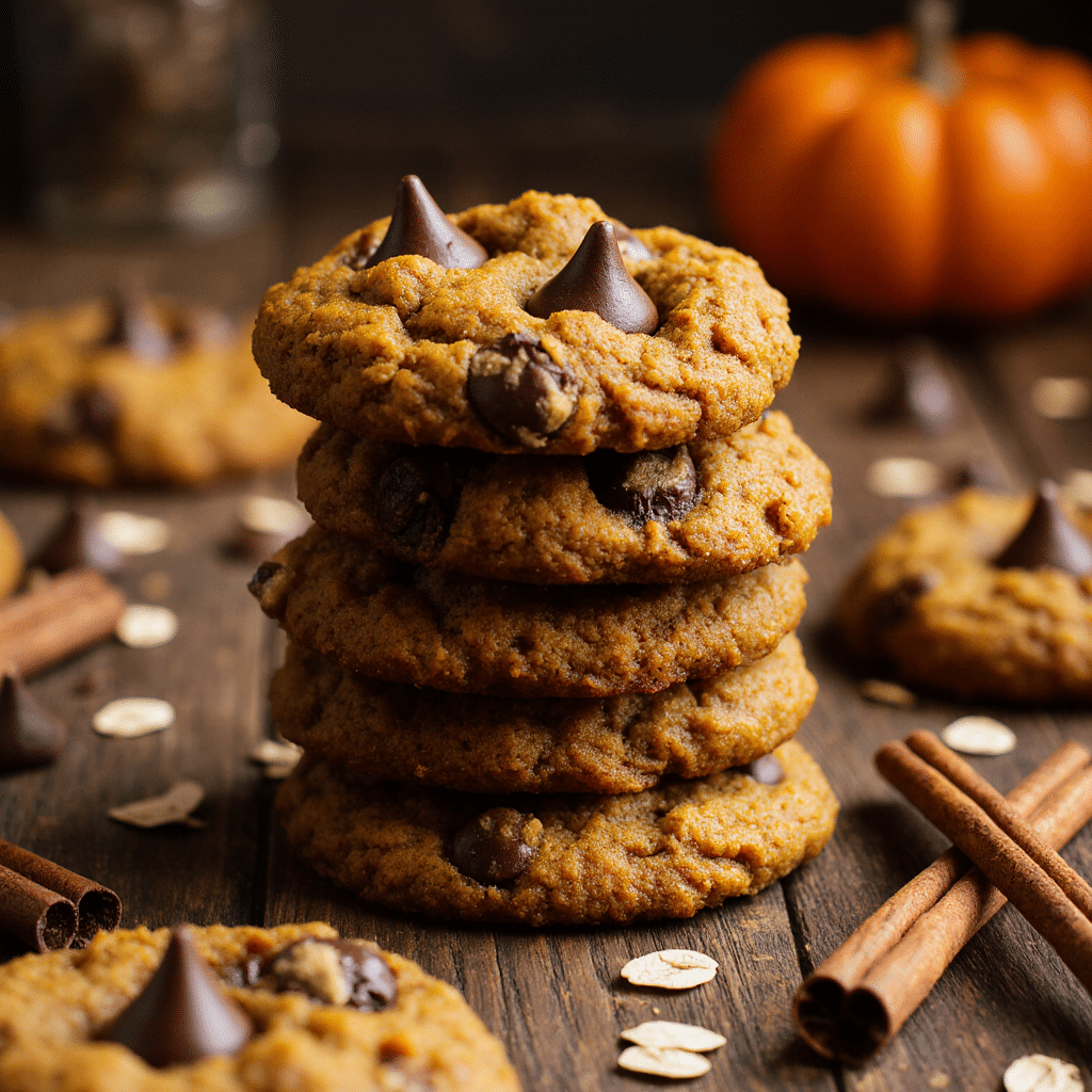 Chewy pumpkin oatmeal chocolate chip cookies
