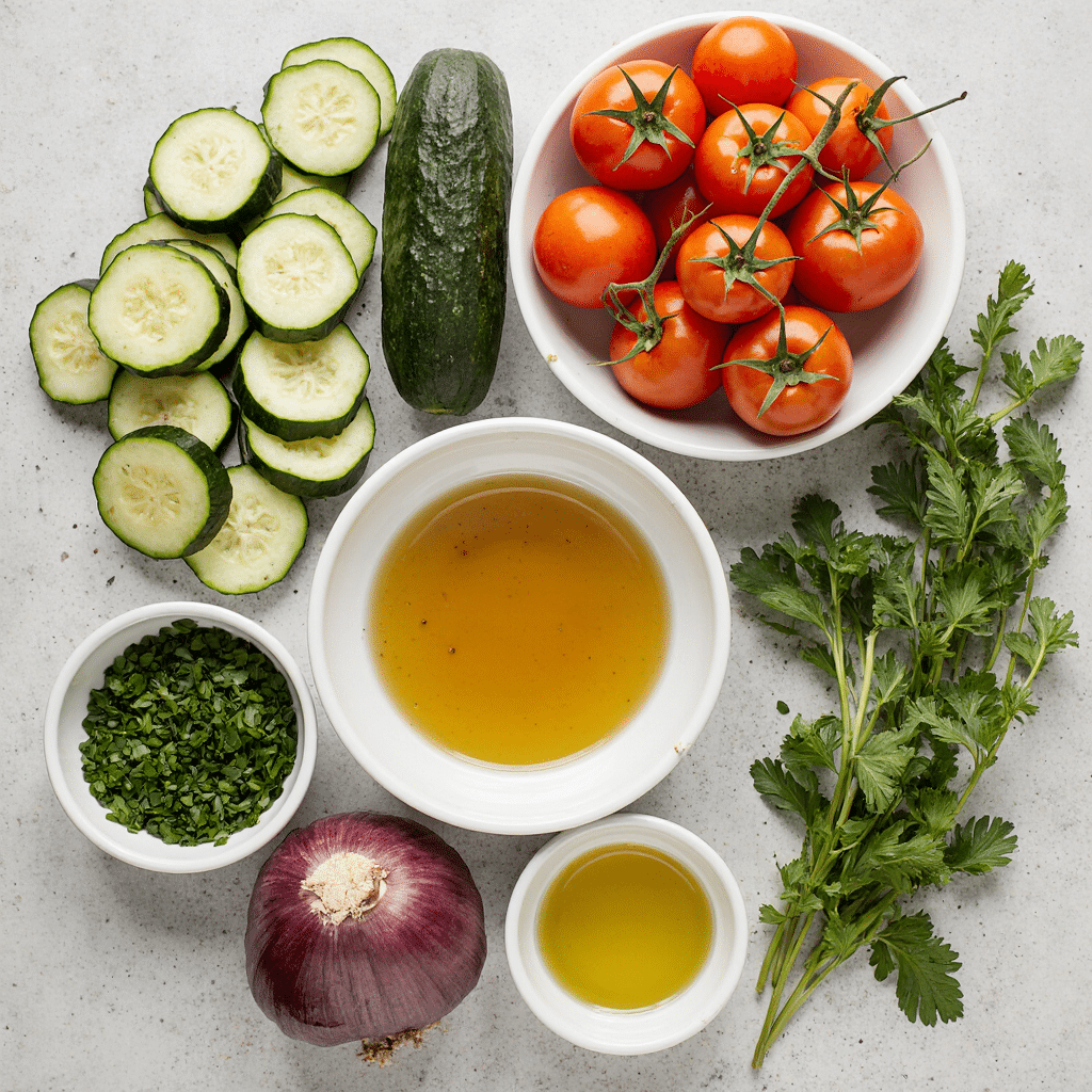 Ingredients for cucumber tomato salad