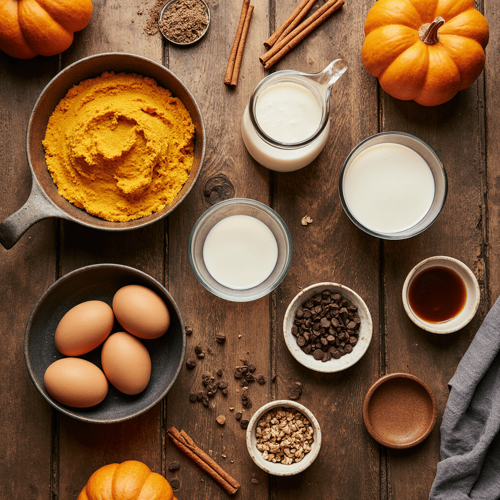 Ingredients for Pumpkin Poke Cake on a kitchen counter